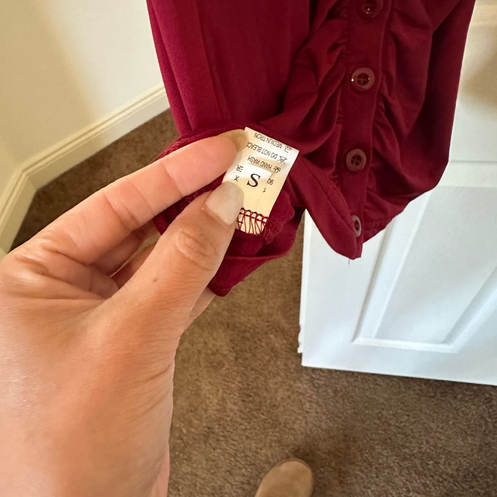 Burgundy Red bottom up collared and long sleeve dress